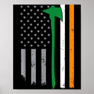 Affiche Pompier Irlandais Drapeau Américain Cool St Patric