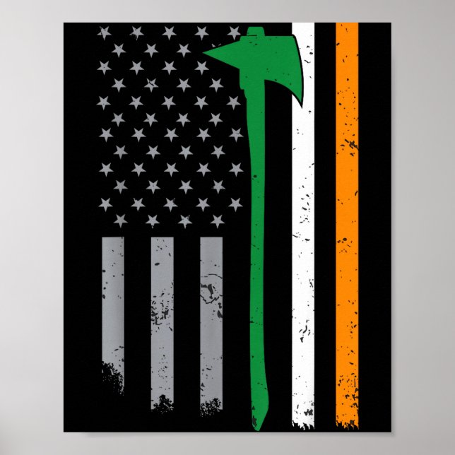 Affiche Pompier Irlandais Drapeau Américain Cool St Patric (Devant)