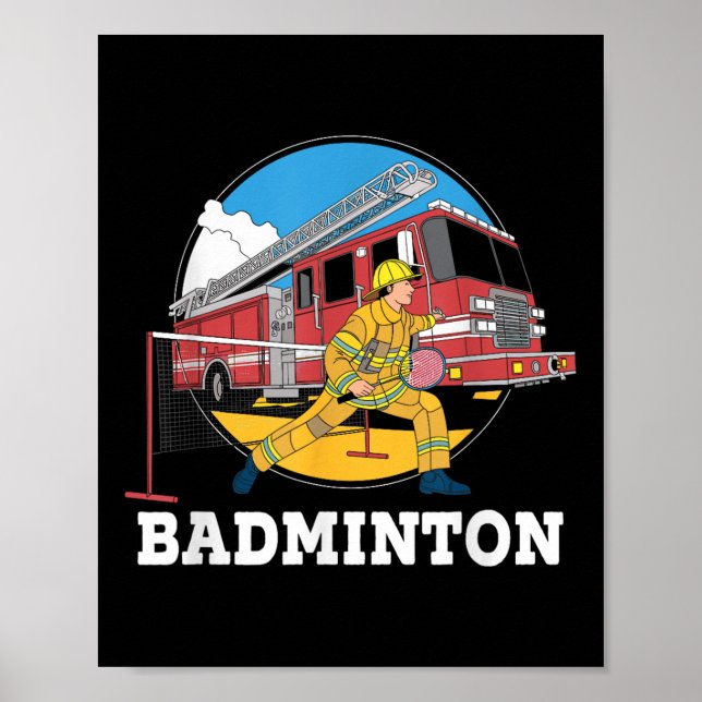 Affiche Pompier jouant au badminton Pompier Lutte contre l (Devant)