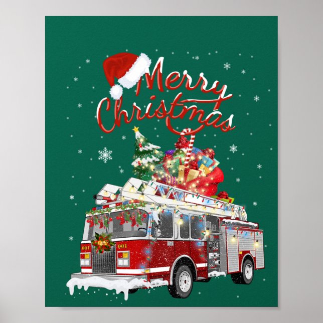 Affiche Pompier Père Noël Sleigh Firemer de Noël (Devant)