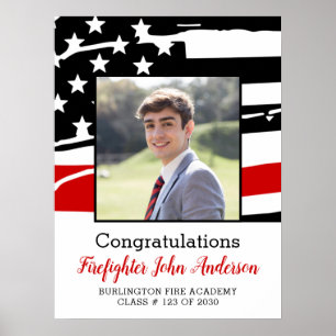 Affiche Pompier Photo Mince Red Line Graduation Bienvenue