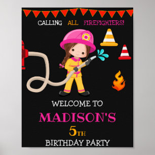 Affiche Pompier signe de fête d'accueil Fille Pompier