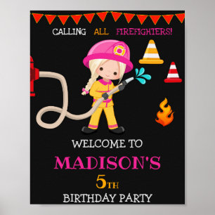 Affiche Pompier signe de fête d'accueil Fille Pompier