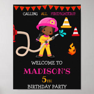 Affiche Pompier signe de fête d'accueil Fille Pompier