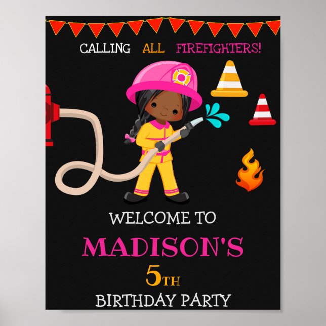 Affiche Pompier signe de fête d'accueil Fille Pompier (Devant)