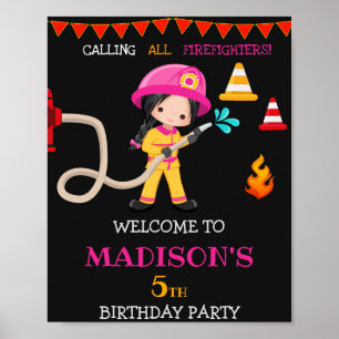 Affiche Pompier signe de fête d'accueil Fille Pompier