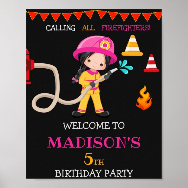 Affiche Pompier signe de fête d'accueil Fille Pompier (Devant)