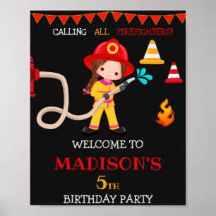 Affiche Pompier signe de fête d'accueil Fille Pompier