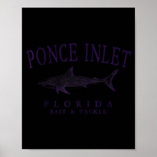 Affiche Ponce inlet floride requin vintage prune art pêche