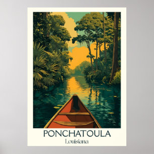 Affiche Ponchatoula Louisiane Vintage Bayou Canoe Art
