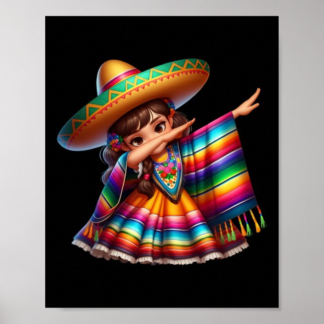 Affiche Poncho Mexicain Drôle de Dabbing Sombrero Cinco De (Devant)
