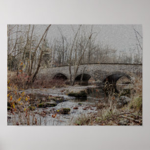 Affiche Pont à voûte en pierre en hiver - Joyeuses Fêtes