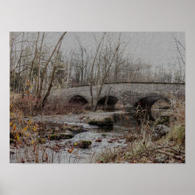 Affiche Pont à voûte en pierre en hiver - Joyeuses Fêtes (Devant)