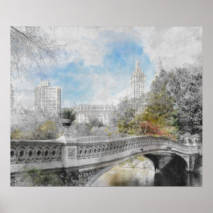 Affiche Pont aquarelle à Central Park New York