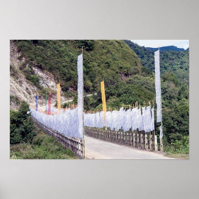 Affiche Pont avec des drapeaux de prière bouddhistes - Bho (Devant)