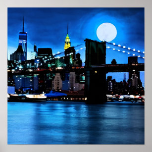 Affiche Pont Brooklyn sous une Pleine lune