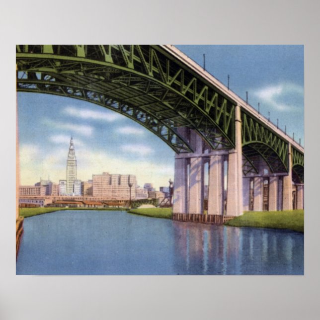 Affiche Pont Cleveland Ohio avec Skyline (Devant)