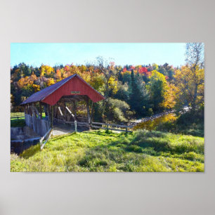 Affiche Pont couvert au hasard en automne, Vermont