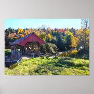Affiche Pont couvert au hasard en automne, Vermont