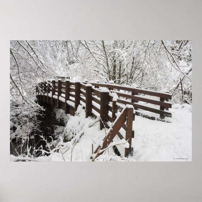 Affiche Pont couvert de neige en bois (Devant)