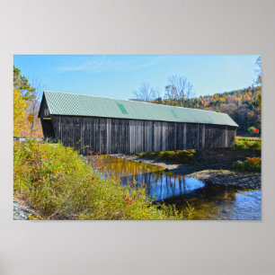 Affiche Pont couvert Lincoln, Automne, Woodstock, Vermont