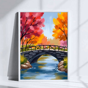 Affiche Pont d'automne Feuillage d'automne Aquarelle Natur