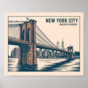Affiche Pont de Brooklyn à New York Ciel Audacieux Voyage 