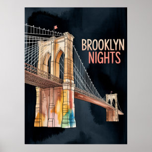 Affiche pont de Brooklyn la nuit à DUMBO