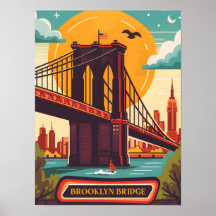 Affiche Pont de Brooklyn Manhattan NYC Voyage Rétro