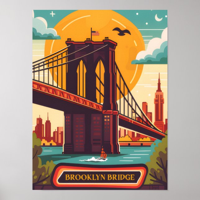 Affiche Pont de Brooklyn Manhattan NYC Voyage Rétro (Devant)