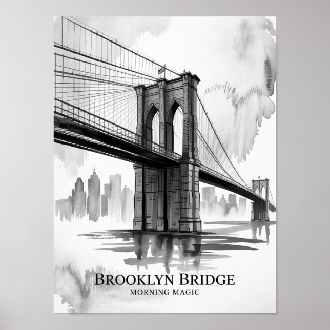 Affiche Pont de Brooklyn Matin Magie Encre (Devant)