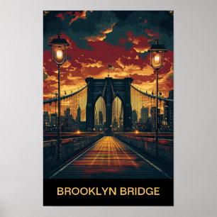 Affiche Pont de Brooklyn New York États-Unis Voyage Vintag