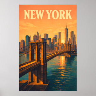 Affiche Pont de Brooklyn NYC Voyage New York Vintage
