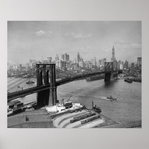 Affiche Pont de Brooklyn & Skyline de New York, 1920. Vint