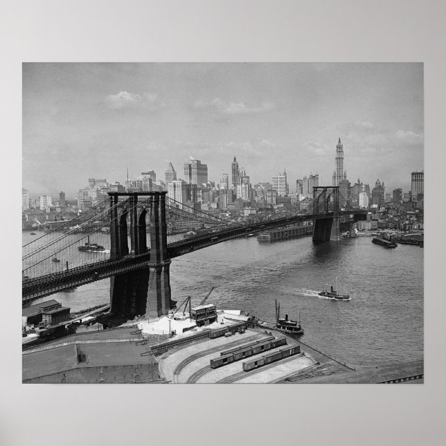 Affiche Pont de Brooklyn & Skyline de New York, 1920. Vint (Devant)