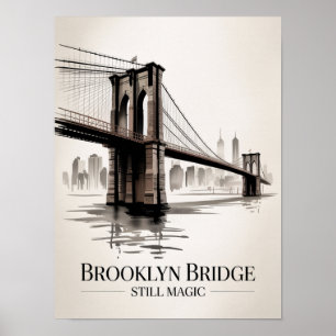 Affiche Pont de Brooklyn Toujours Magique Encre Sépia
