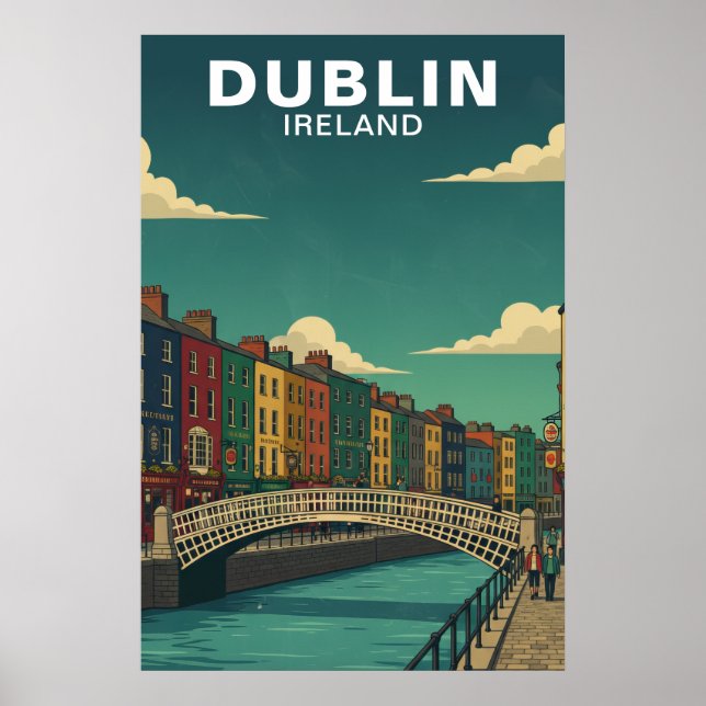 Affiche Pont de Ha'penny Dublin Irlande Voyage Vintage (Devant)