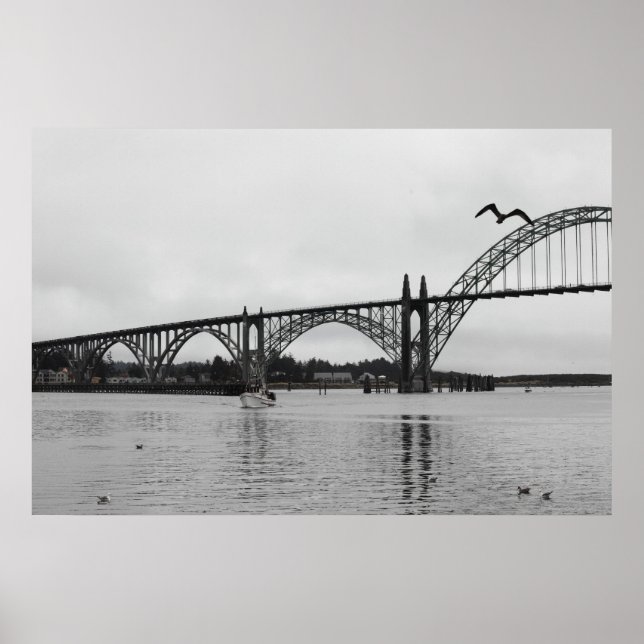 Affiche Pont de la baie de Yaquina en noir et blanc (Devant)