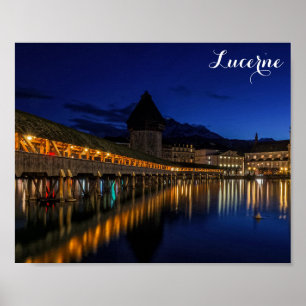 Affiche Pont de la chapelle Lucerne Suisse à la nuit