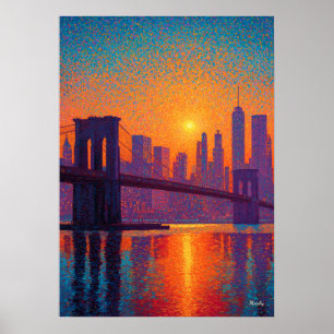 Affiche Pont de la Porte d'Or Pointillisme San Francisco 
