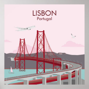 Affiche Pont de Lisbonne sur le fleuve Tage au style vinta