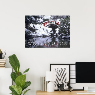 Affiche Pont de lune et étang en hiver Seattle, Washingt