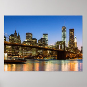 Affiche Pont de Manhattan et de Brooklyn au crépuscule