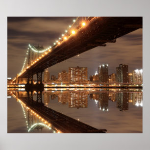 Affiche Pont de Manhattan la nuit, New York City