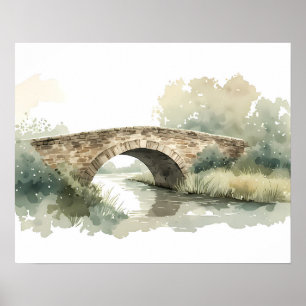Affiche Pont de pierre rustique Aquarelle Art de la campag