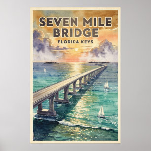 Affiche Pont de Seven Mile Florida Keys Voyage Vintage