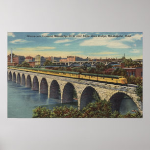 Affiche Pont de voûte de pierre de croisement de train