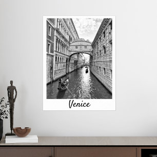 Affiche Pont des Soupirs de Venise noir blanc avec gondoli