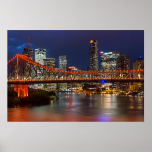 Affiche Pont d'histoire crépuscule ville de Brisbane skyli