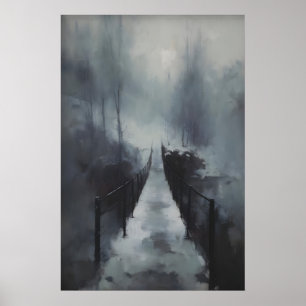 Affiche Pont d'hiver sur ruisseau gelé, Gothique enneigé